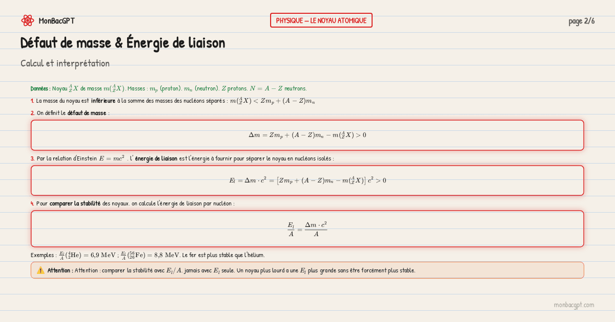 defaut masse energie liaison