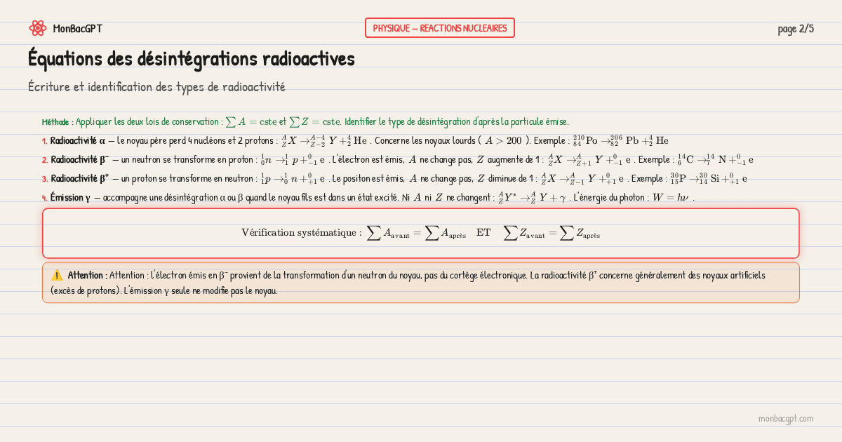 equations radioactivite